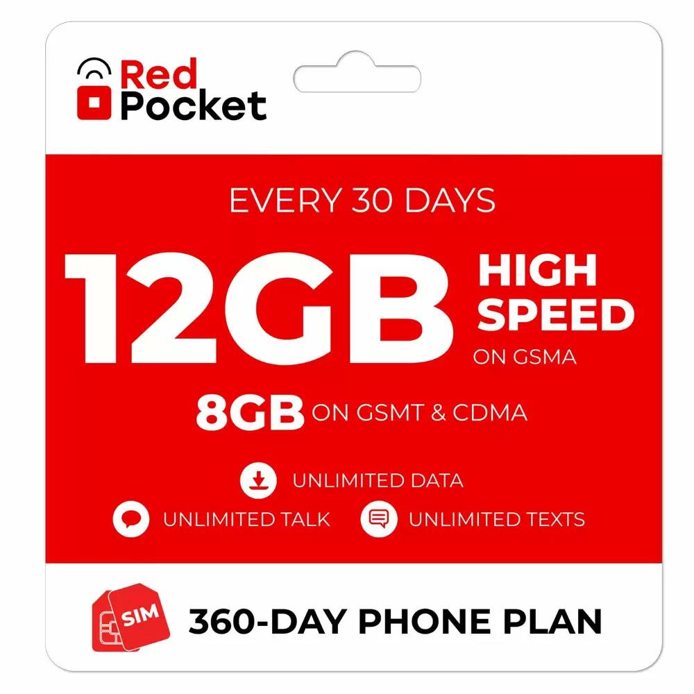 Red Pocket One Year 12GB Cell Phone Wireless Plan $195