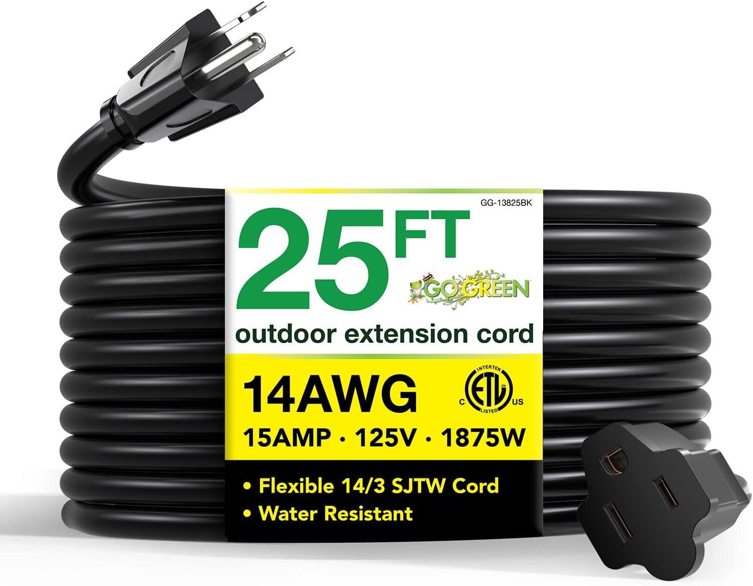 Go Green Power 25ft 14AWG 15A Outdoor Extension Cord for $10.96