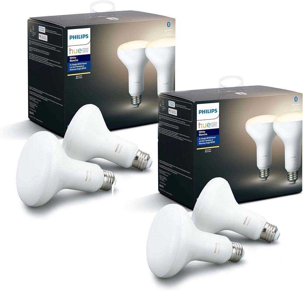 Philips Hue White 4-Pack 2700K Smart BR30 Bulbs for $23.99