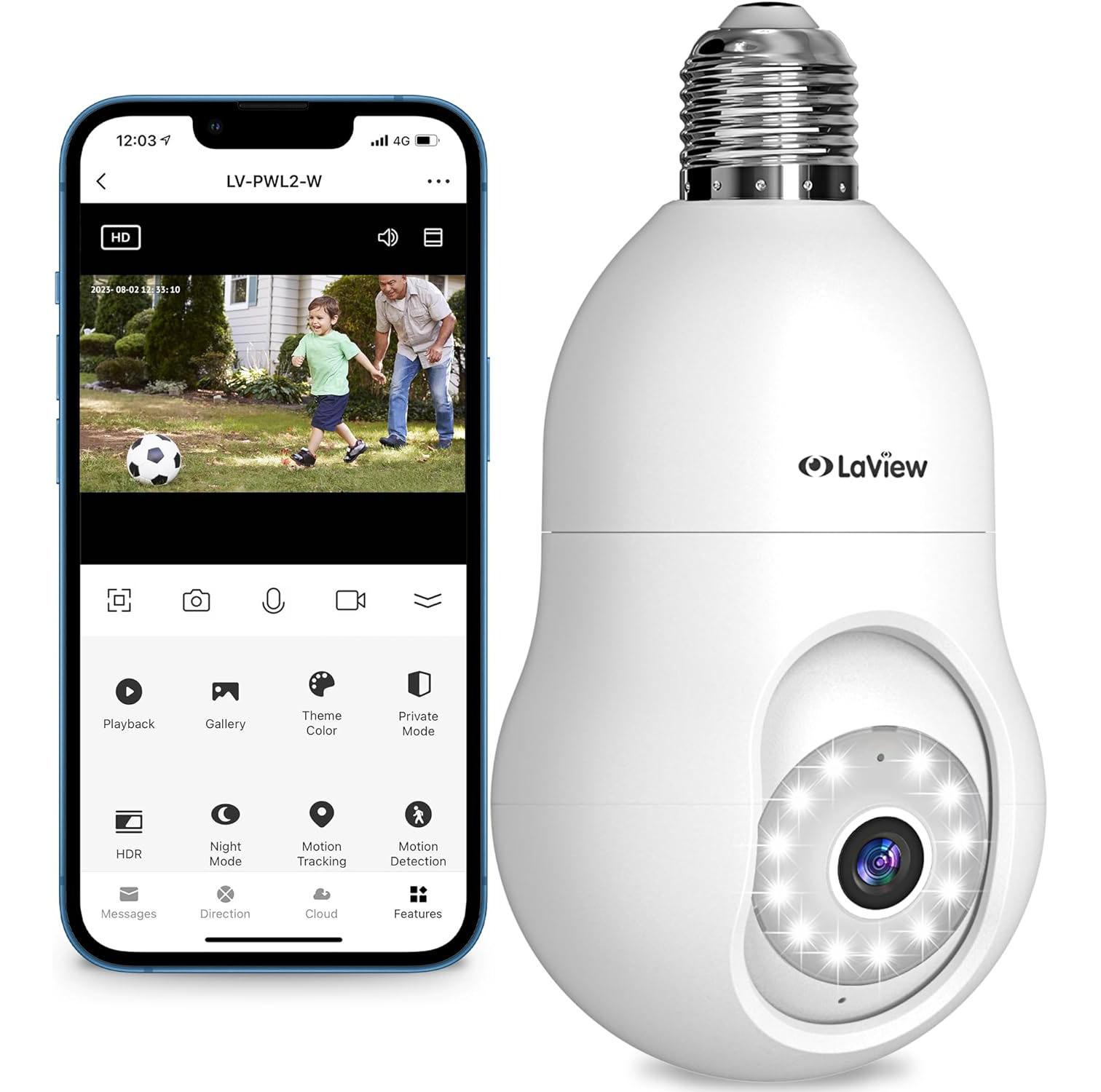 LaView 4MP 360 Indoor Outdoor Bulb Security Camera for $12.44