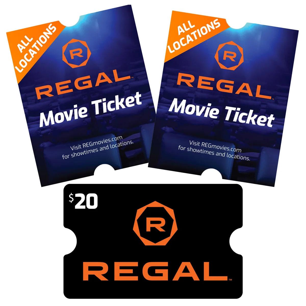 Regal Movie Theaters 2 Tickets and $20 Gift Card for $34.99