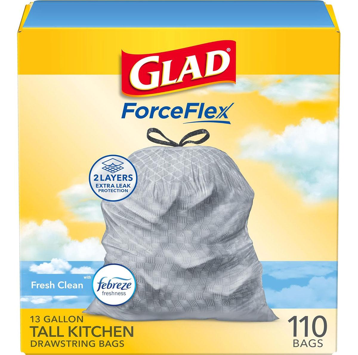 Glad Trash Bags ForceFlex Tall Garbage Bags 110 Pack for $12.79