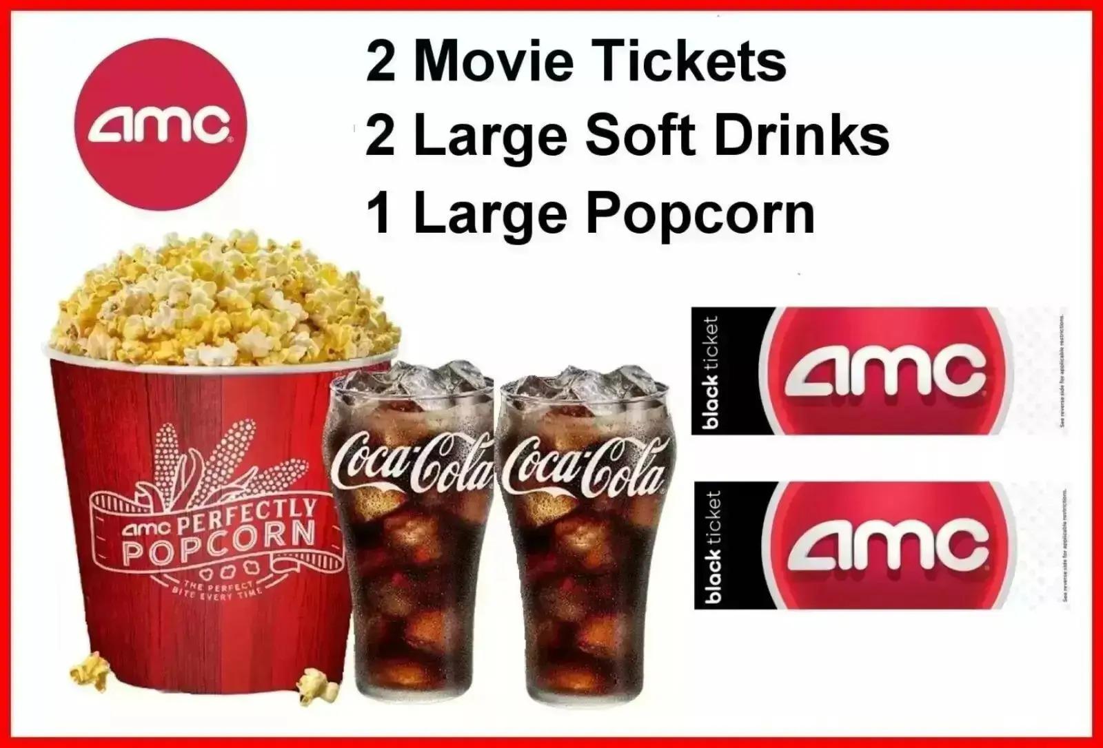 AMC Theatres 2 Tickets + 2 Drinks + Popcorn for $26