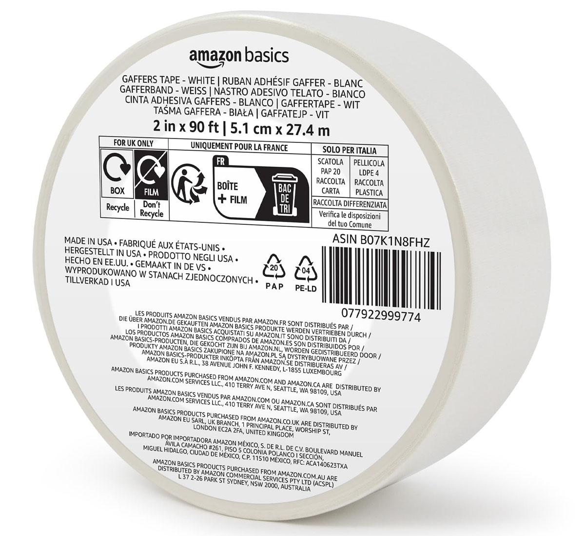 Amazon Basics No Residue Non-Reflective Gaffers Tape for $7.35